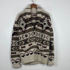Polo Ralph Lauren Sweater Mens Medium Wool Beige Black Cowichan Sweater